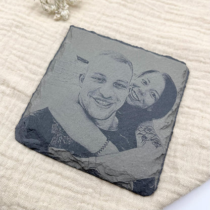 Bild auf Schiefer Untersetzer Porträt vom Foto, Handgemachtes Geschenk, Geschenk 1.Jahrestag, Paar Geschenk, Geschenk Sie Für Ihn
