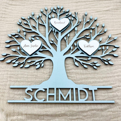 Familienschild Stammbaum aus Holz personalisiert – mit Herzen & bis zu 30 Namen