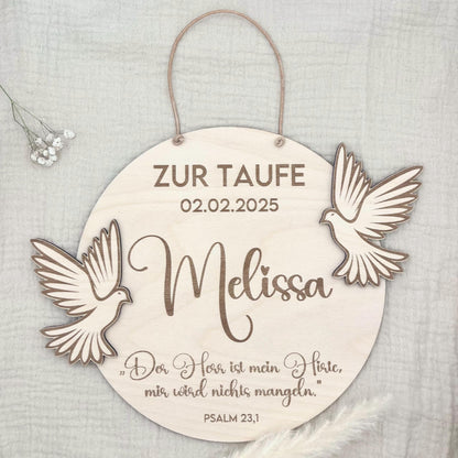 Tauf Geschenk mit Name, Taufdatum Taufspruch, individuelles Geschenk zur Taufe, Geburt für Junge Mädchen Eltern Taube Taufpate