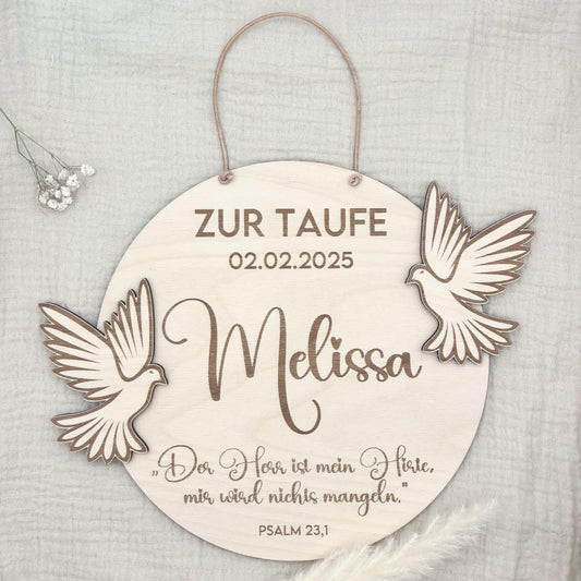 Tauf Geschenk mit Name, Taufdatum Taufspruch, individuelles Geschenk zur Taufe, Geburt für Junge Mädchen Eltern Taube Taufpate