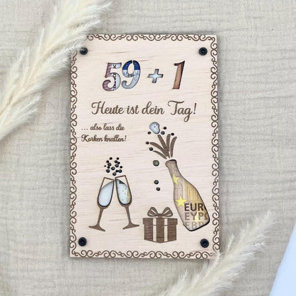 Personalisiertes Geldgeschenk Geburtstag aus Birkenholz  Hochzeit, Jubiläen, Kommunion, Konfirmation, Firmung, Taufe