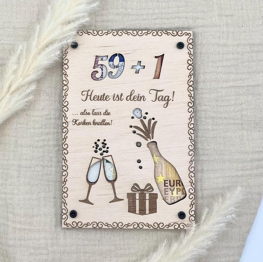 Personalisiertes Geldgeschenk Geburtstag aus Birkenholz  Hochzeit, Jubiläen, Kommunion, Konfirmation, Firmung, Taufe
