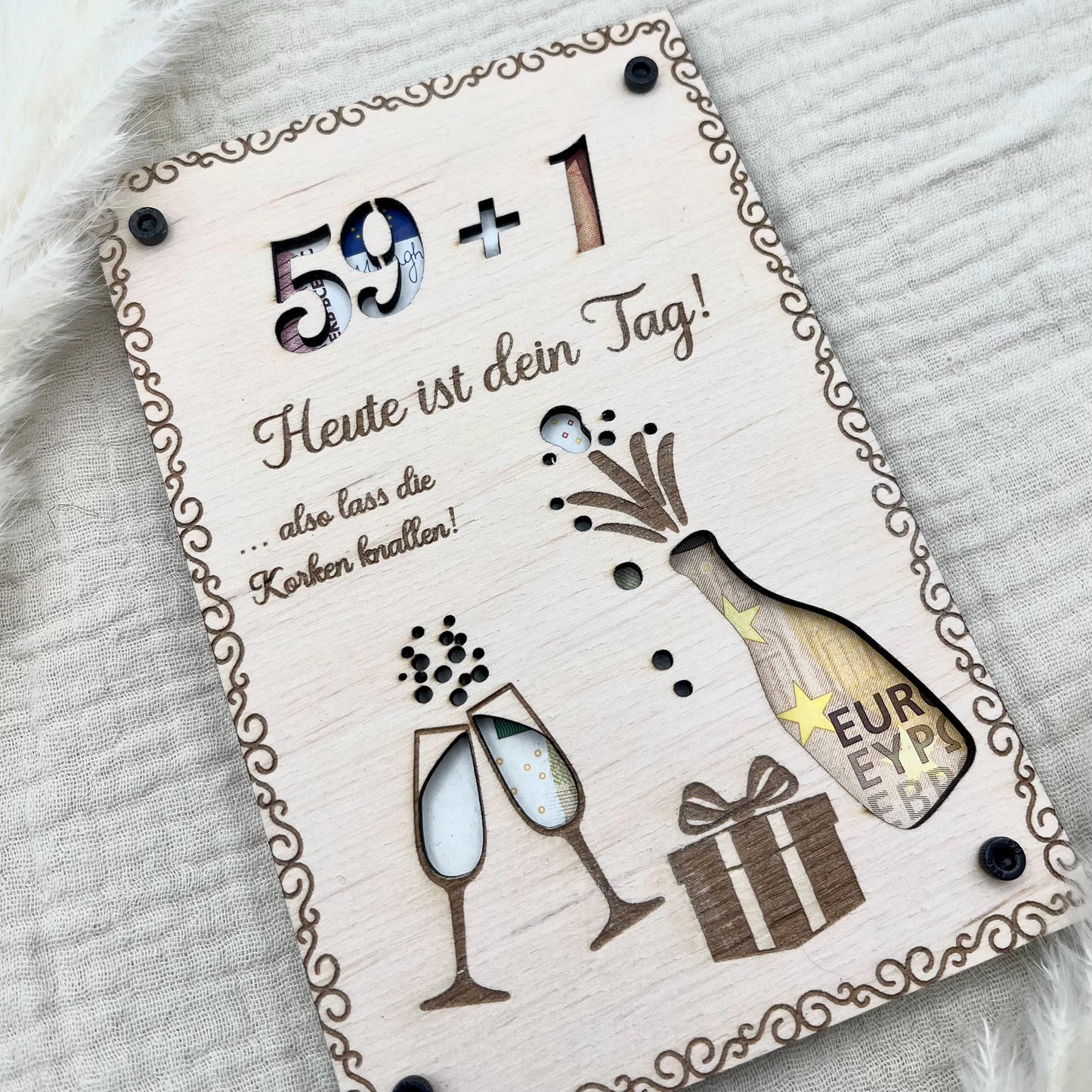 Personalisiertes Geldgeschenk Geburtstag aus Birkenholz  Hochzeit, Jubiläen, Kommunion, Konfirmation, Firmung, Taufe
