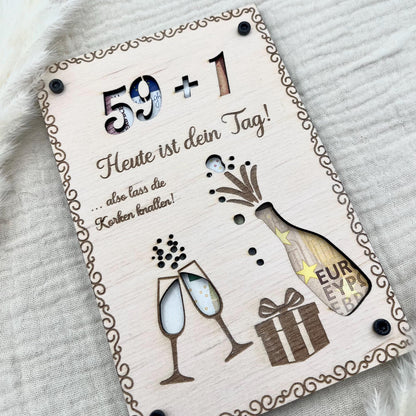 Personalisiertes Geldgeschenk Geburtstag aus Birkenholz  Hochzeit, Jubiläen, Kommunion, Konfirmation, Firmung, Taufe