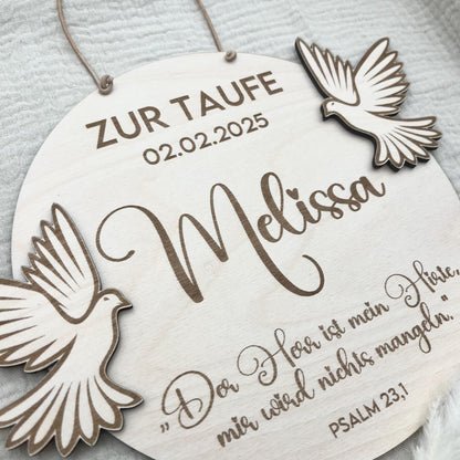 Tauf Geschenk mit Name, Taufdatum Taufspruch, individuelles Geschenk zur Taufe, Geburt für Junge Mädchen Eltern Taube Taufpate