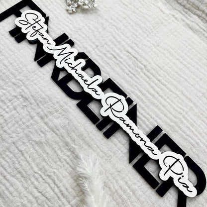 Personalisiertes Familienschild Holz 3D – Familienname & Vornamen | Geschenk Einzug, Hauskauf & Hochzeit