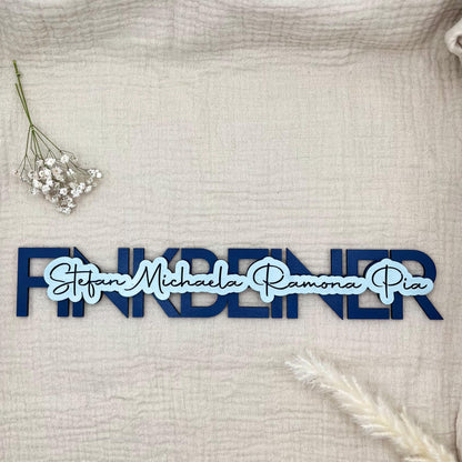 Personalisiertes Familienschild Holz 3D – Familienname & Vornamen | Geschenk Einzug, Hauskauf & Hochzeit