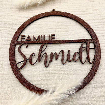 Personalisiertes Türschild Personalisiertes Türkranz Familie rost optik, Eingangstür, Haustür, Einzug, Hochzeit, Wanddeko, Hausbau Richtfest