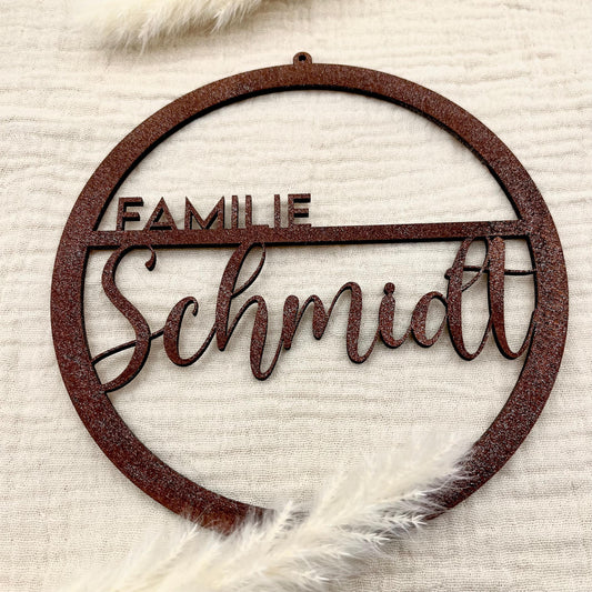Personalisiertes Türschild Personalisiertes Türkranz Familie rost optik, Eingangstür, Haustür, Einzug, Hochzeit, Wanddeko, Hausbau Richtfest