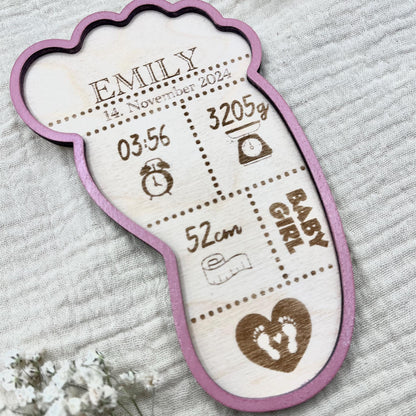 Personalisiertes Taufgeschenk Personalisiertes Geburtsschild Babyfuß  Geschenk Geburt, Taufe, Geburtstag, Name, Uhrzeit, Gewicht