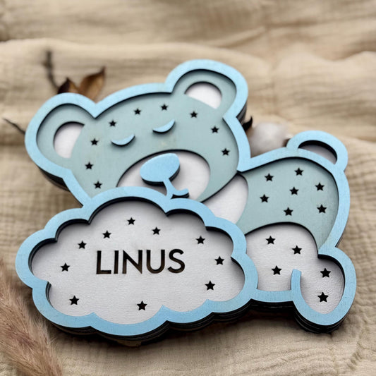 Personalisierbares Schlummerlicht Bär  warmweißes Led Licht  Geschenk Geburt, Taufe, Schwangerschaft, Kinderzimmer, Mädchen, Junge, Baby