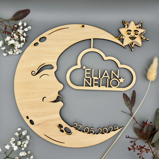 Schlummerlicht Holz personalisiert – Nachtlicht mit Name für Baby & Kinderzimmer