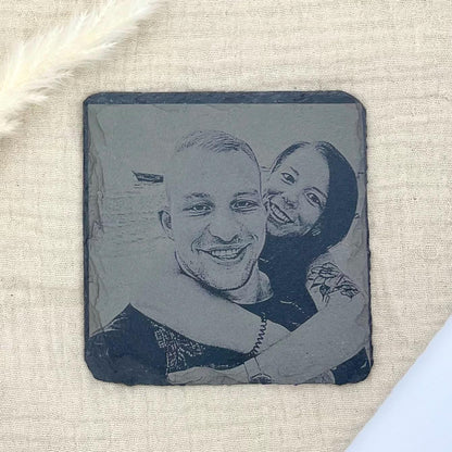 Bild auf Schiefer Untersetzer Porträt vom Foto, Handgemachtes Geschenk, Geschenk 1.Jahrestag, Paar Geschenk, Geschenk Sie Für Ihn