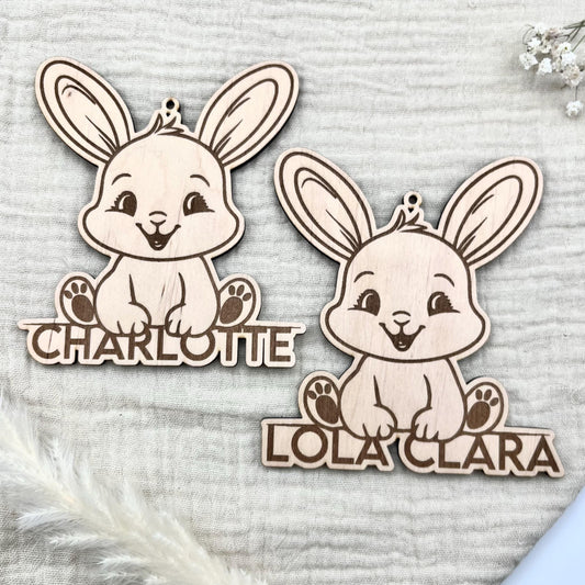 Personalisierter Hase mit Namen Holz, Osterdeko, Geschenkidee, Platzkarte, Türkranz, Türschild, Namensschild, Osterhase, Ostern