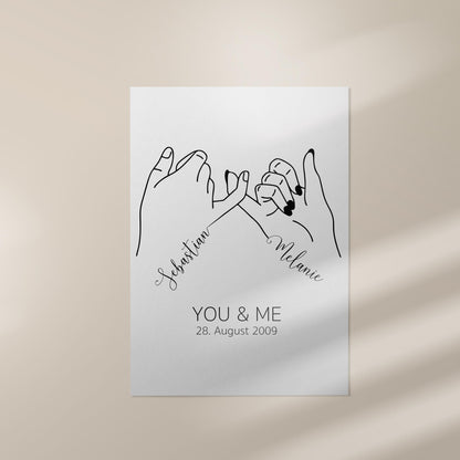Personalisiertes Poster, Hochzeitsgeschenk Namen Datum, Hochzeitsbild Hand in Hand Brautpaar, Jahrestag Valentinstag Hochzeitstag Paare
