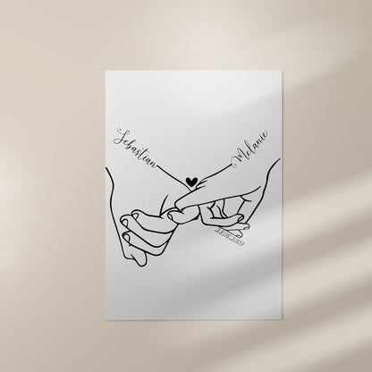 Personalisiertes Poster, Hochzeitsgeschenk Namen Datum, Hochzeitsbild Hand in Hand Brautpaar, Jahrestag Valentinstag Hochzeitstag Paare