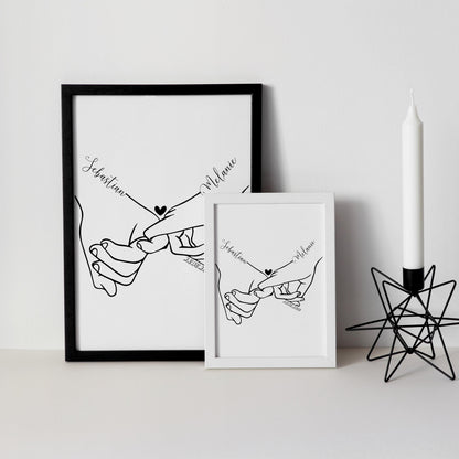 Personalisiertes Poster, Hochzeitsgeschenk Namen Datum, Hochzeitsbild Hand in Hand Brautpaar, Jahrestag Valentinstag Hochzeitstag Paare