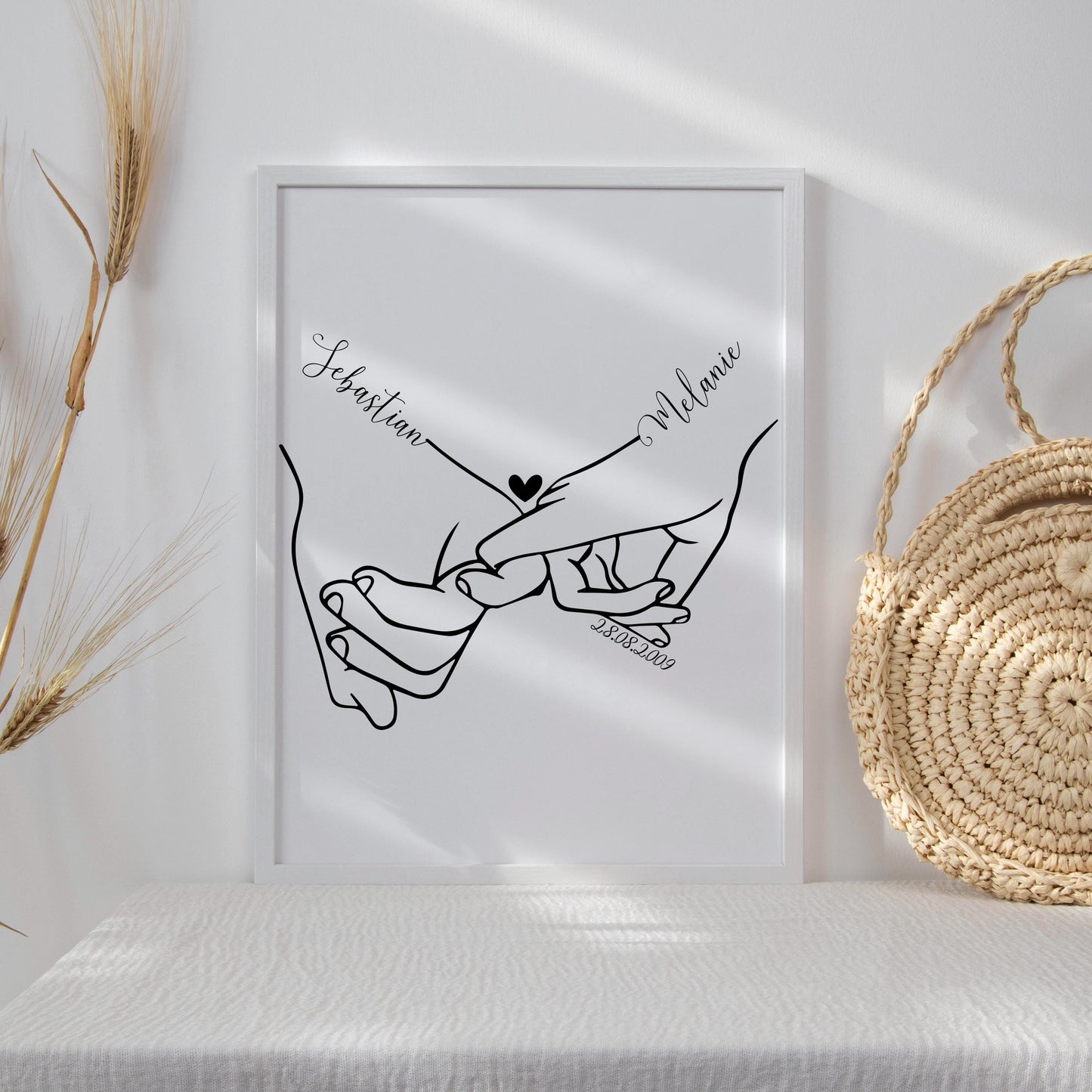 Personalisiertes Poster, Hochzeitsgeschenk Namen Datum, Hochzeitsbild Hand in Hand Brautpaar, Jahrestag Valentinstag Hochzeitstag Paare