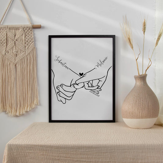 Personalisiertes Poster, Hochzeitsgeschenk Namen Datum, Hochzeitsbild Hand in Hand Brautpaar, Jahrestag Valentinstag Hochzeitstag Paare