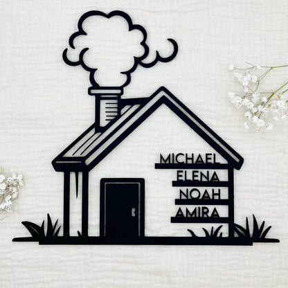 Familienschild personalisiert Hausform, stilvolles Richtfest Geschenk & Einzug Deko, individuelles Holzschild mit Vornamen