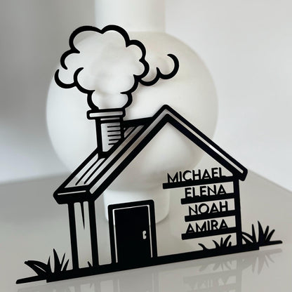 Familienschild personalisiert Hausform, stilvolles Richtfest Geschenk & Einzug Deko, individuelles Holzschild mit Vornamen
