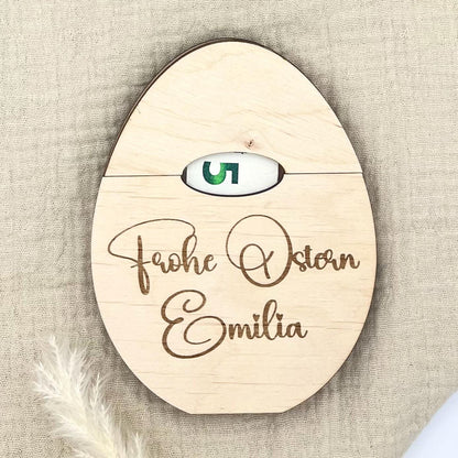 Osterei Geldgeschenk aus Holz  Personalisiert & lackiert  Ideal für Ostern, Geld sowie Gutscheinkarten haben Platz