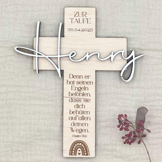 Personalisiertes Taufkreuz Holz, Erinnerung an die Taufe, Geschenk Taufe Jungen Mädchen Taufpaten Tauftante Taufonkel Taufgeschenk Patenkind