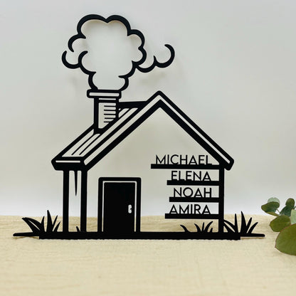 Familienschild personalisiert Hausform, stilvolles Richtfest Geschenk & Einzug Deko, individuelles Holzschild mit Vornamen
