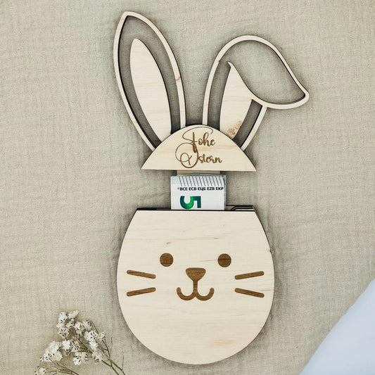 Personalisiertes Geldgeschenk zu Ostern  Osterhase aus Holz mit Gravur