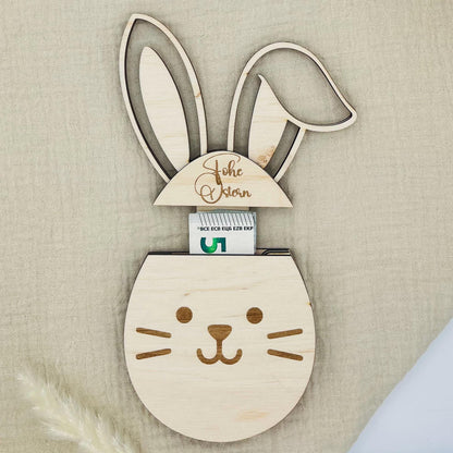 Personalisiertes Geldgeschenk zu Ostern  Osterhase aus Holz mit Gravur