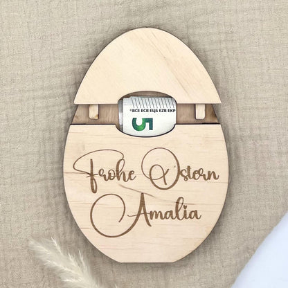 Osterei aus Holz – personalisiertes Geldgeschenk mit Gravur