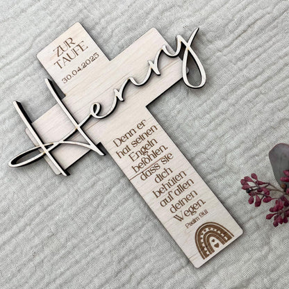 Personalisiertes Taufkreuz aus Holz – Geschenk & Erinnerung