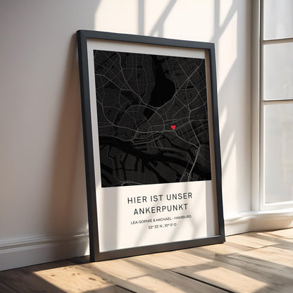 Koordinaten Poster personalisiert – Stadtplan mit Herzsymbol | Geschenk für Paare & Zuhause