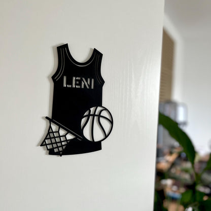 Basketball Namensschild personalisiert aus Holz  Kinderzimmer Türschild mit Name  Geschenk für Basketballfans zur Geburt, Einschulung mehr