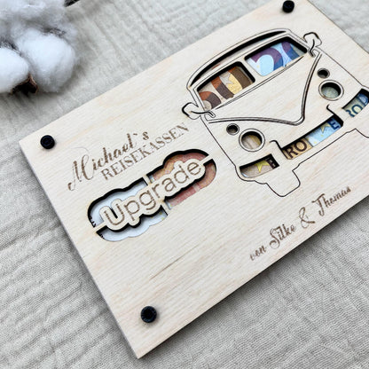 Geldgeschenk aus Holz personalisiert – VW Bulli Design für Hochzeit, Geburtstag & Jubiläum