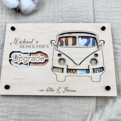 Geldgeschenk aus Holz personalisiert – VW Bulli Design für Hochzeit, Geburtstag & Jubiläum