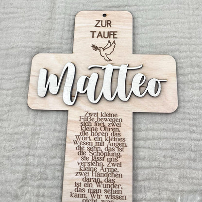 Taufkreuz aus Holz personalisiert – Geschenk zur Taufe, Geburt & Erinnerung