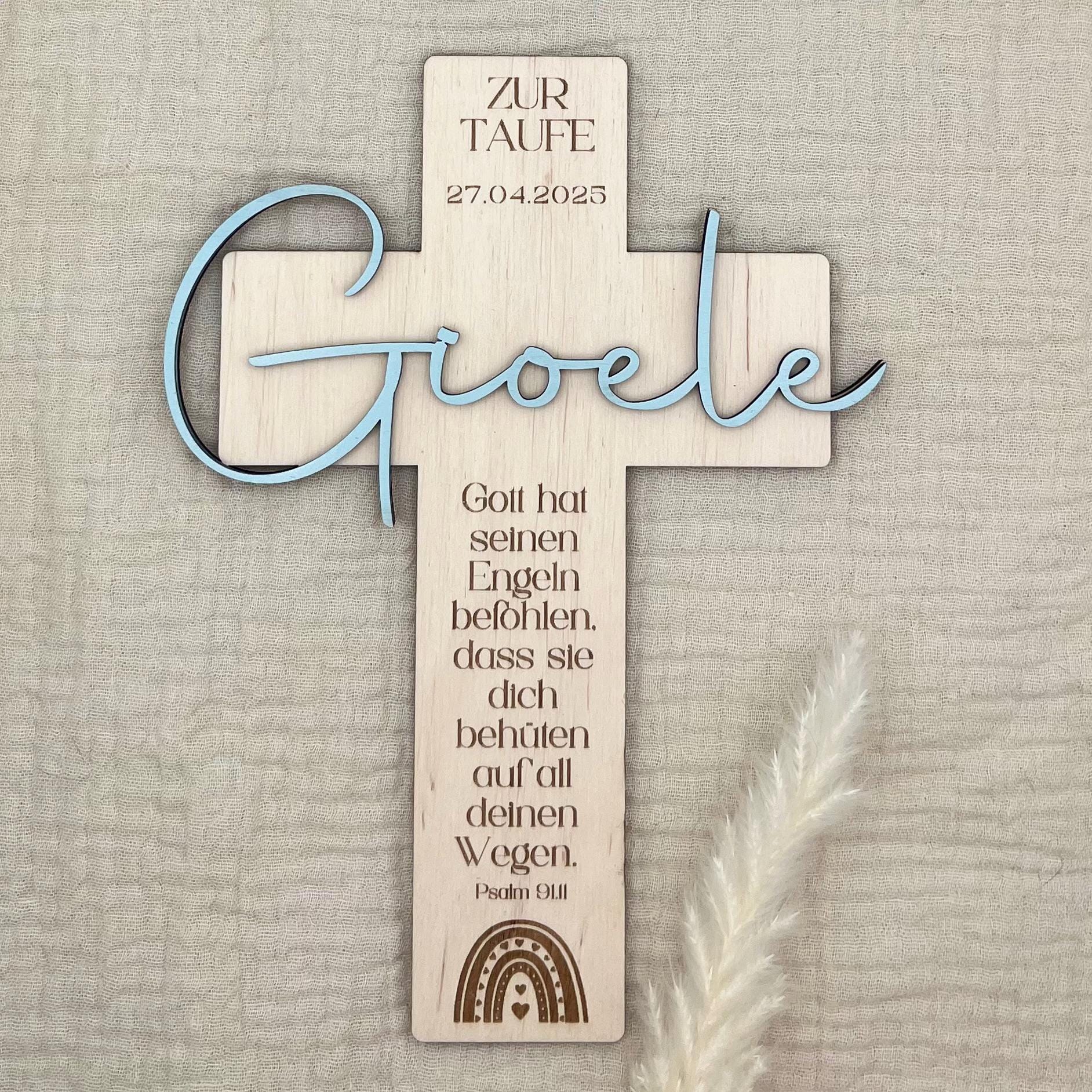 Personalisiertes Taufkreuz Holz, Erinnerung an die Taufe, Geschenk Taufe Jungen Mädchen Taufpaten Tauftante Taufonkel Taufgeschenk Patenkind