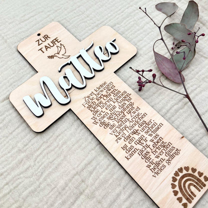 Taufkreuz aus Holz personalisiert – Geschenk zur Taufe, Geburt & Erinnerung