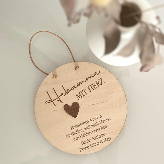 Holzschild Danke Hebamme Geschenk mit Herz  personalisiertes Danke-Geschenk für Hebamme, Doula oder Pflegerin  Gravur mit Name & Widmung