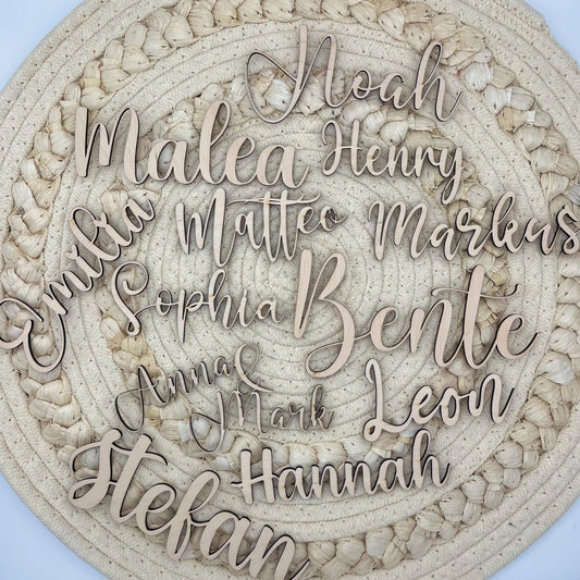 Name aus Holz  Schriftzug Holz , Platzkarte, Geschenkidee oder Deko für Hochzeit & DIY natur oder farbig - 3mm Birkenholz