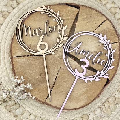 Caketopper aus Holz personalisiert – Name & Zahl für Geburtstag, Taufe & Jubiläum