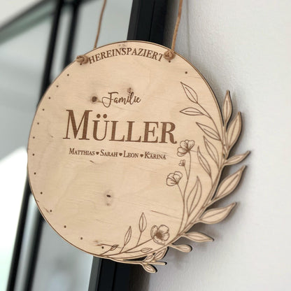 Personalisiertes Türschild Familienschild Namensschild Haustür Geschenk fuer Enkel - Willkommensschild Klingelschild Familienschild Türkranz