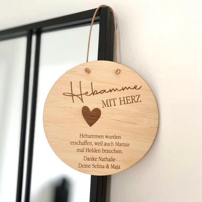 Holzschild Danke Hebamme Geschenk mit Herz  personalisiertes Danke-Geschenk für Hebamme, Doula oder Pflegerin  Gravur mit Name & Widmung