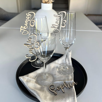 Platzkarten Holz  Personalisiertes Namensschild Hochzeit | Tischkarte Schriftzug Holz | Tischdeko & Namensschilder 5mm