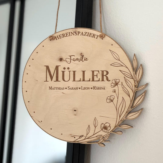 Personalisiertes Türschild Familienschild Namensschild Haustür Geschenk fuer Enkel - Willkommensschild Klingelschild Familienschild Türkranz