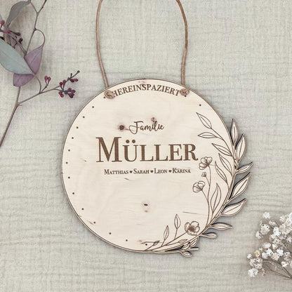 Personalisiertes Türschild Familienschild Namensschild Haustür Geschenk fuer Enkel - Willkommensschild Klingelschild Familienschild Türkranz
