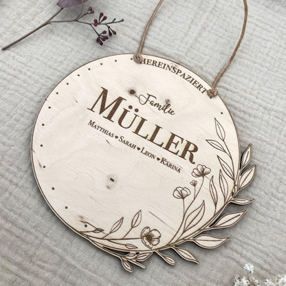 Personalisiertes Türschild Familienschild Namensschild Haustür Geschenk fuer Enkel - Willkommensschild Klingelschild Familienschild Türkranz