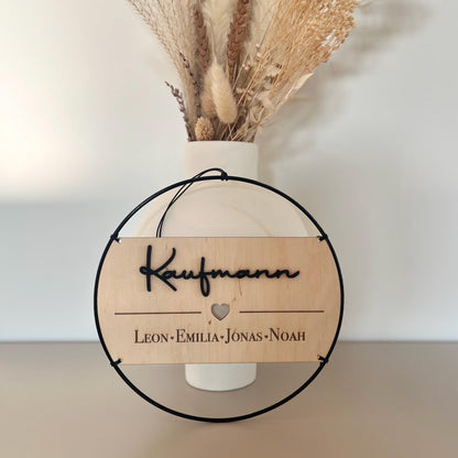 Einzugsgeschenk Haus Einweihungsgeschenk Geschenk zum Einzug Umzug personalisiertes Familienschild im Metallring Türkranz Familienschild