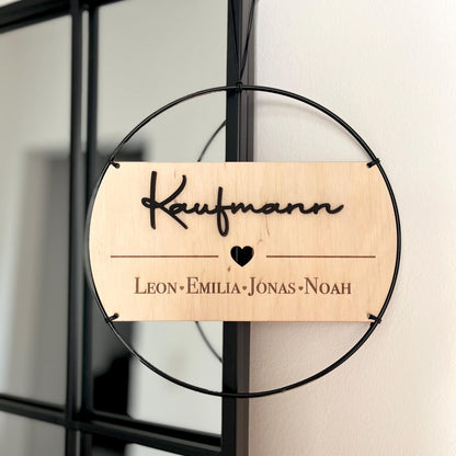 Einzugsgeschenk Haus Einweihungsgeschenk Geschenk zum Einzug Umzug personalisiertes Familienschild im Metallring Türkranz Familienschild
